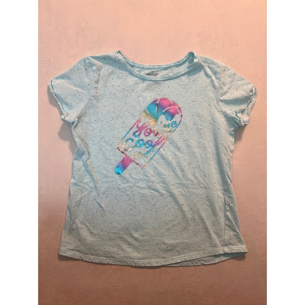 Arizona Jean Co Girls Mint Green Speckled Youre Cool Popsicle Graphic Tee Sz  14